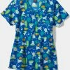 Zoe And Chloe Women's Mock Wrap Toadally Charming Print Scrub Top