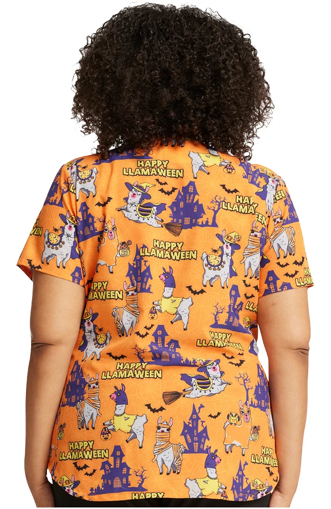Cherokee Women's Happy Llamaween Print Scrub Top 2 Cherokee Women's Happy Llamaween Print Scrub Top - Image 2