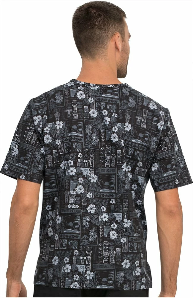 Cherokee Clearance Men's Its Tiki Time Print Scrub Top 2 Cherokee Clearance Men's Its Tiki Time Print Scrub Top - Image 2