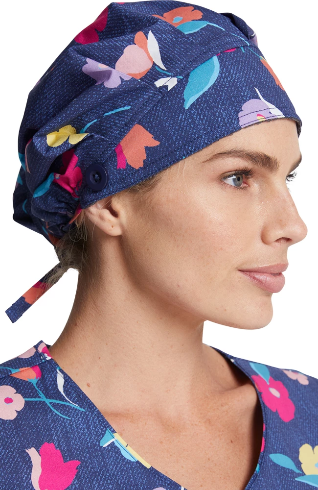 Dickies Women's Bouffant Denim Garden Print Scrub Hat 2 Dickies Women's Bouffant Denim Garden Print Scrub Hat - Image 2
