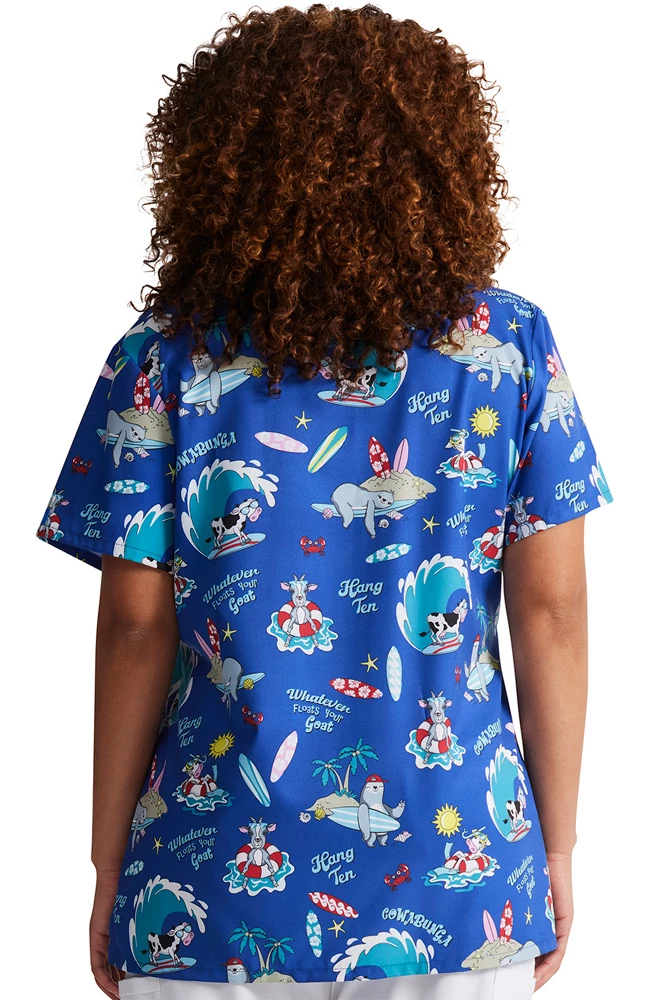 Dickies Women's Cowabunga Friends Print Scrub Top 2 Dickies Women's Cowabunga Friends Print Scrub Top - Image 2