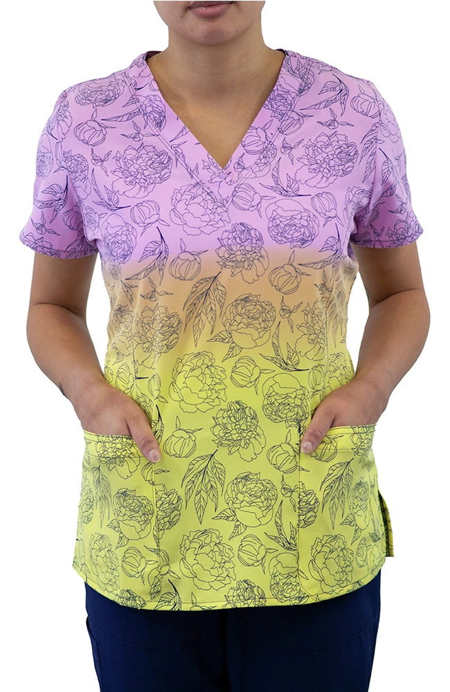 Maevn Uniforms Women's Curved V-Neck Morning Sunrise Print Top 2 Maevn Uniforms Women's Curved V-Neck Morning Sunrise Print Top - Image 2