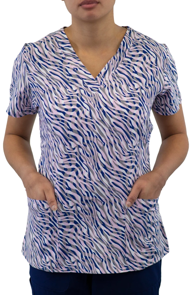 Maevn Uniforms Women's Curved V-Neck Animalia Print Top 2 Maevn Uniforms Women's Curved V-Neck Animalia Print Top - Image 2