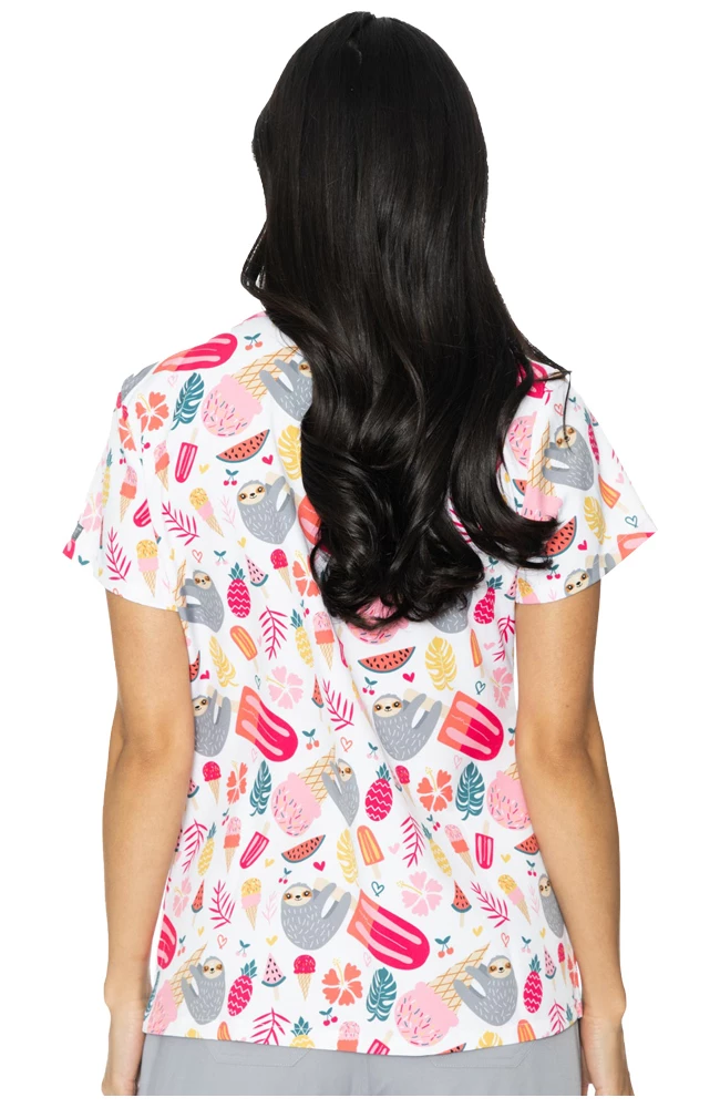 Med Couture Women's Vicky Sloth Party Print Scrub Top 2 Med Couture Women's Vicky Sloth Party Print Scrub Top - Image 2
