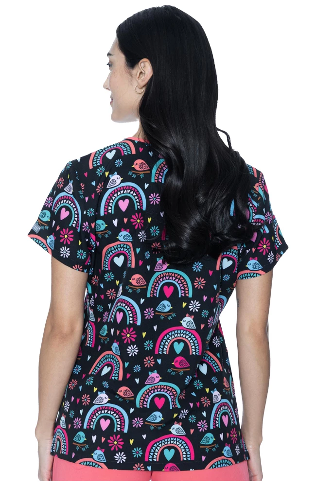 Med Couture Women's Vicky Rainbow Bird Print Scrub Top 2 Med Couture Women's Vicky Rainbow Bird Print Scrub Top - Image 2