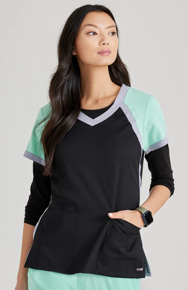 Grey's Anatomy Women's Tri-Color V-Neck Solid Scrub Top 3 Grey's Anatomy Women's Tri-Color V-Neck Solid Scrub Top - Image 3