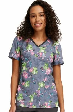 Cherokee Women's Knit Panel Toad-ally Floral Friends Print Scrub Top 6 Cherokee Women's Knit Panel Toad-ally Floral Friends Print Scrub Top -Scrubs for Women Sales Store 3 ck ck636 print 650