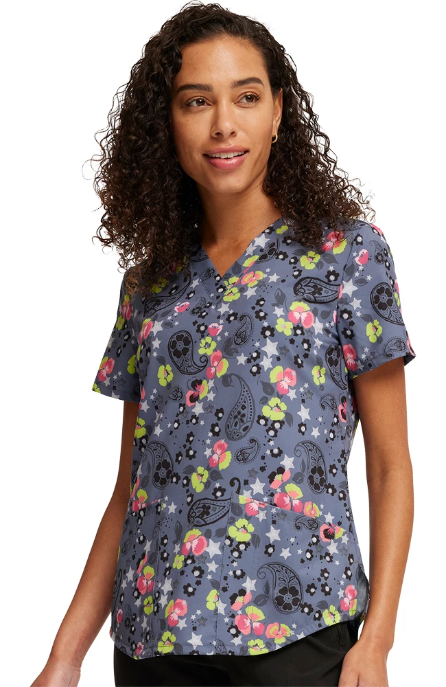 Cherokee Women's Paisley Petals Print Scrub Top 3 Cherokee Women's Paisley Petals Print Scrub Top - Image 3