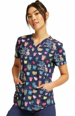 Cherokee Women's Coffee And My Dog Print Scrub Top -Scrubs for Women Sales Store 3 ck ck662 print 650