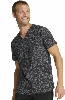 Cherokee Clearance Men's Sea Sketch Print Scrub Top -Scrubs for Women Sales Store 3 ck ck691 printclearance 650