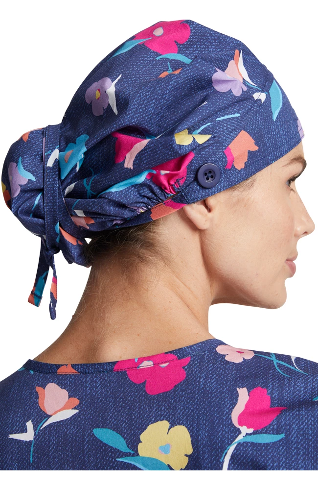 Dickies Women's Bouffant Denim Garden Print Scrub Hat 3 Dickies Women's Bouffant Denim Garden Print Scrub Hat - Image 3