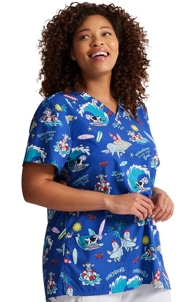 Dickies Women's Cowabunga Friends Print Scrub Top 3 Dickies Women's Cowabunga Friends Print Scrub Top - Image 3