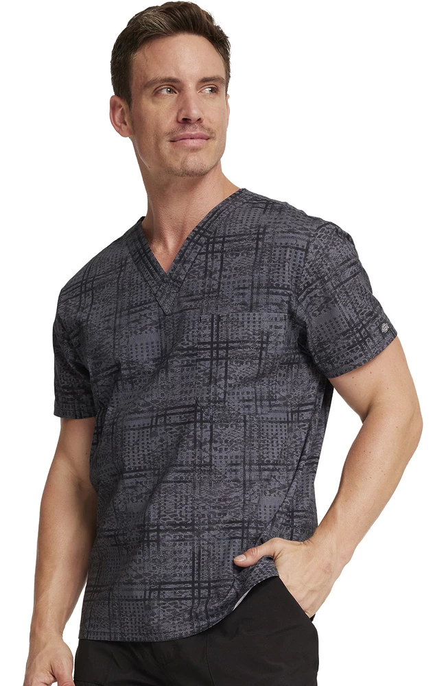 Dickies Men's Plaid Distress Print Scrub Top 3 Dickies Men's Plaid Distress Print Scrub Top - Image 3