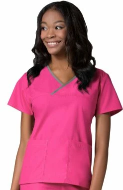 Maevn Uniforms Women's Y-Neck Mock Wrap Solid Scrub Top -Scrubs for Women Sales Store 3 mv 1026 650