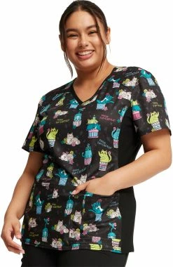 Cherokee Women's Knit Panel Feline Fan-cactus Print Scrub Top 8 Cherokee Women's Knit Panel Feline Fan-cactus Print Scrub Top -Scrubs for Women Sales Store 4 ck ck636 print 650 1