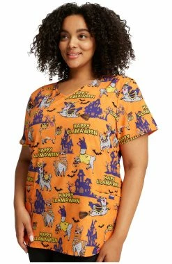 Cherokee Women's Happy Llamaween Print Scrub Top 7 Cherokee Women's Happy Llamaween Print Scrub Top -Scrubs for Women Sales Store 4 ck ck637 print 650