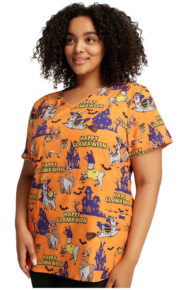 Cherokee Women's Happy Llamaween Print Scrub Top 4 Cherokee Women's Happy Llamaween Print Scrub Top - Image 4