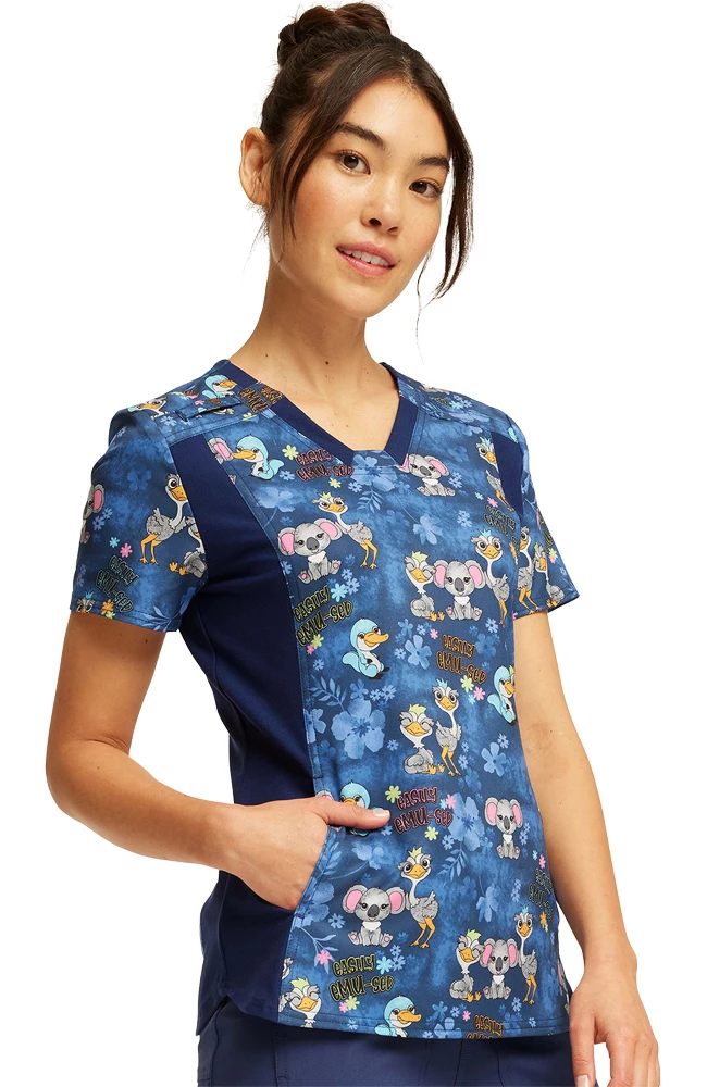 Cherokee Women's V-Neck Knit Panel Easily Emu-sed Print Scrub Top 4 Cherokee Women's V-Neck Knit Panel Easily Emu-sed Print Scrub Top - Image 4