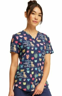 Cherokee Women's Coffee And My Dog Print Scrub Top -Scrubs for Women Sales Store 4 ck ck662 print 650