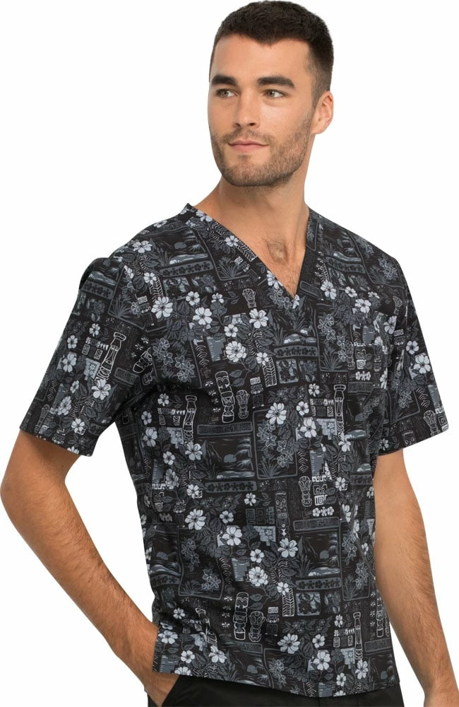 Cherokee Clearance Men's Its Tiki Time Print Scrub Top 4 Cherokee Clearance Men's Its Tiki Time Print Scrub Top - Image 4