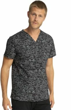 Cherokee Clearance Men's Sea Sketch Print Scrub Top -Scrubs for Women Sales Store 4 ck ck691 printclearance 650