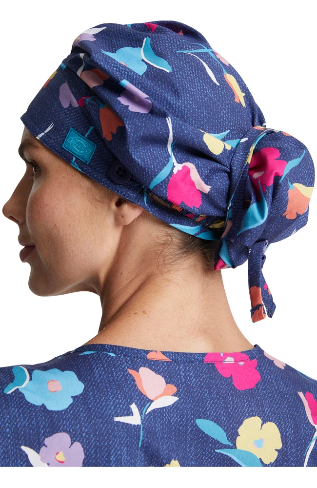 Dickies Women's Bouffant Denim Garden Print Scrub Hat 4 Dickies Women's Bouffant Denim Garden Print Scrub Hat - Image 4