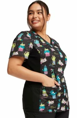 Cherokee Women's Knit Panel Feline Fan-cactus Print Scrub Top 9 Cherokee Women's Knit Panel Feline Fan-cactus Print Scrub Top -Scrubs for Women Sales Store 5 ck ck636 print 650