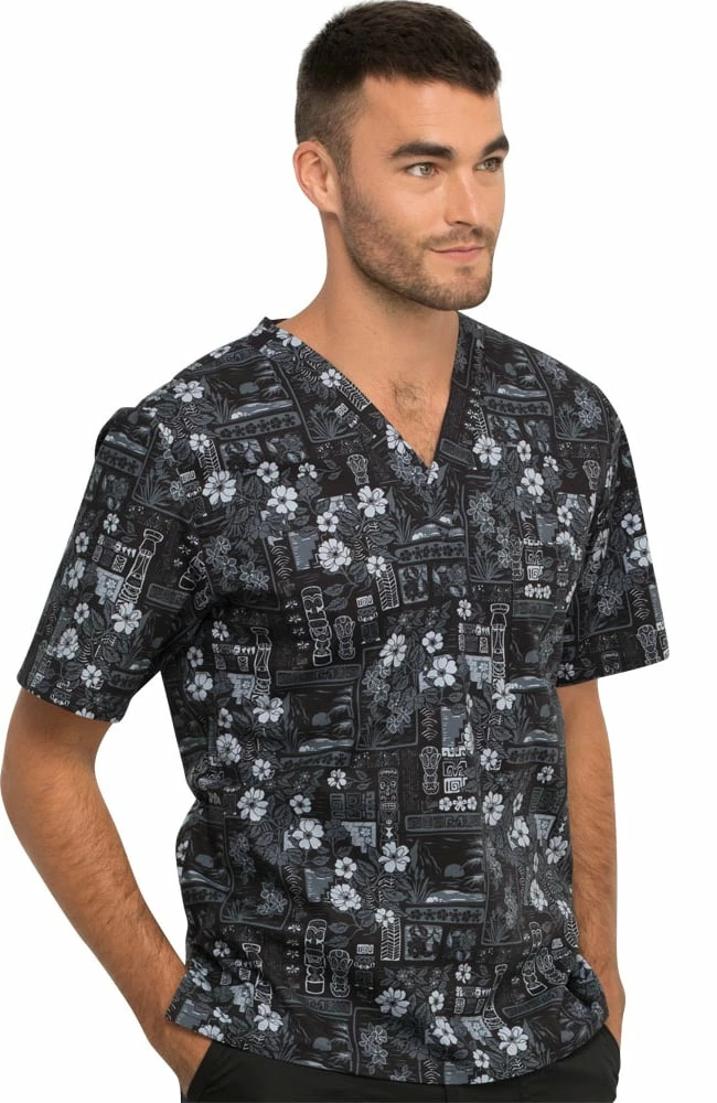Cherokee Clearance Men's Its Tiki Time Print Scrub Top 5 Cherokee Clearance Men's Its Tiki Time Print Scrub Top - Image 5
