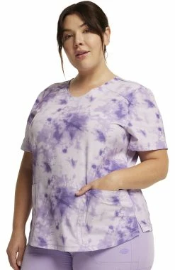 Dickies Women's Tonal Tie Dye Lavender Print Scrub Top -Scrubs for Women Sales Store 5 di dk623 print 650