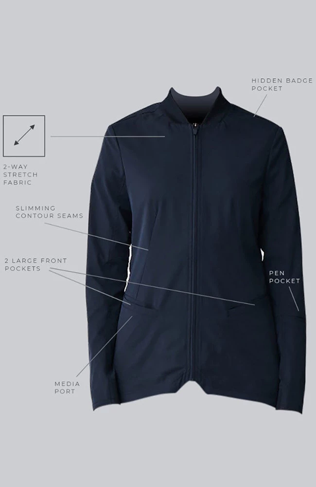 Medelita Women's Kinetic Bomber Solid Scrub Jacket 5 Medelita Women's Kinetic Bomber Solid Scrub Jacket - Image 5