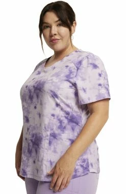 Dickies Women's Tonal Tie Dye Lavender Print Scrub Top -Scrubs for Women Sales Store 6 di dk623 print 650